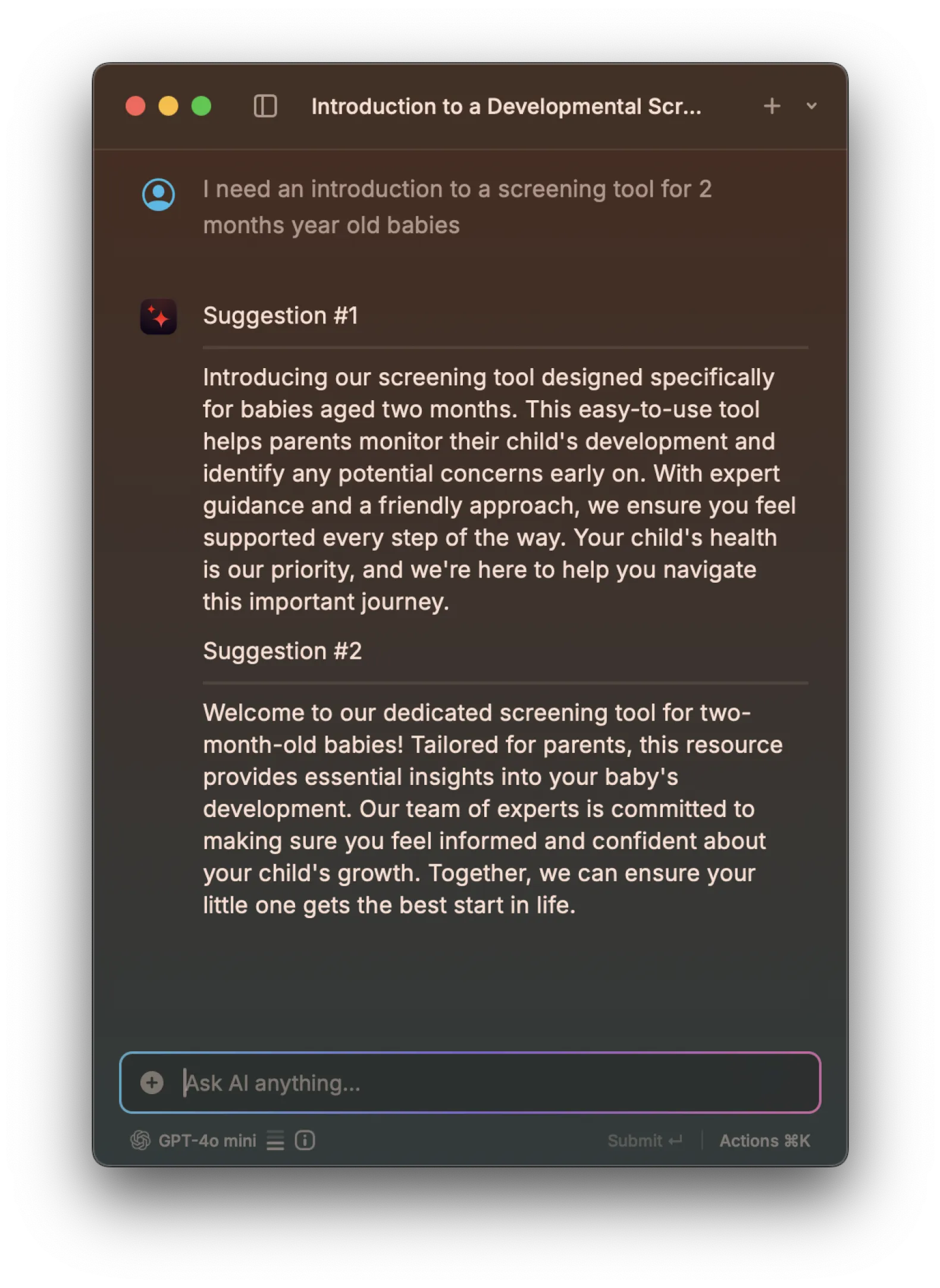 Screenshot of Raycast AI